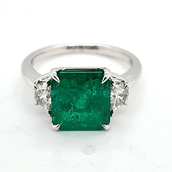 14kt White Gold 3.43 Carat Muzo Mine Emerald and Diamond Ring