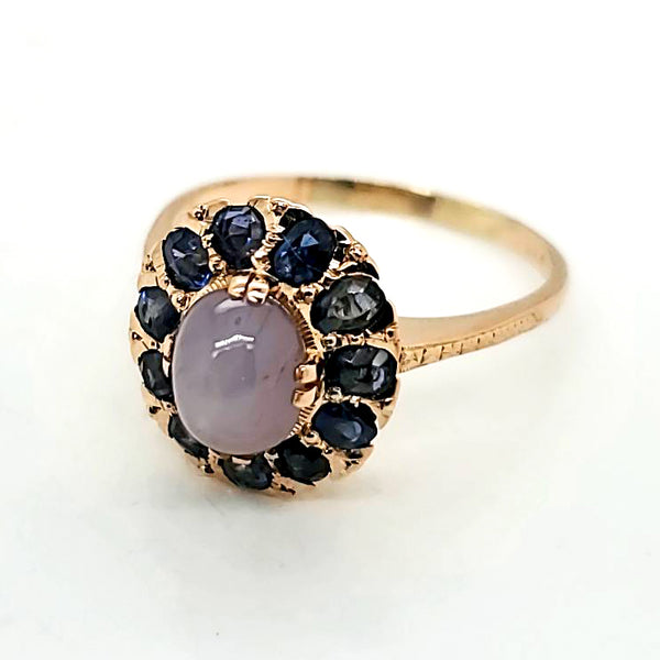 Vintage 18kt Yellow Gold Grey Star Sapphire and Blue Sapphire Ring