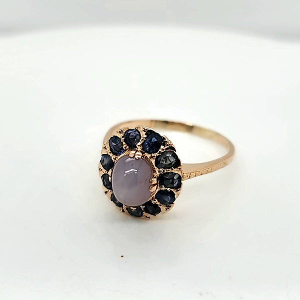 Vintage 18kt Yellow Gold Grey Star Sapphire and Blue Sapphire Ring