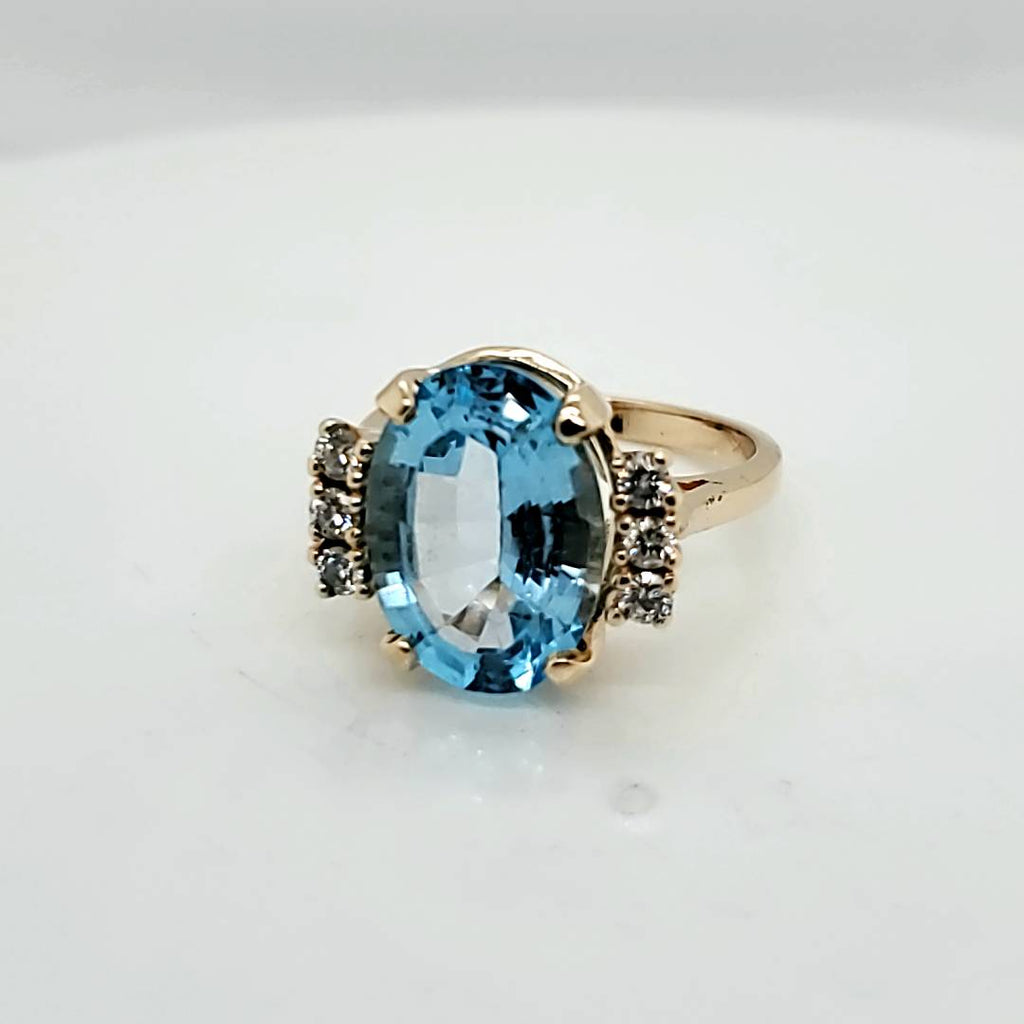 14kt Yellow Gold Blue Swiss Topaz and Diamond Ring