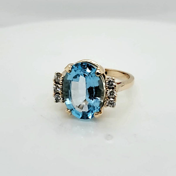 14kt Yellow Gold Blue Swiss Topaz and Diamond Ring