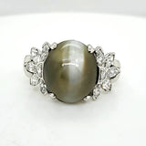 Vintage Platinum Cats Eye Chrysoberyl And Diamond Ring