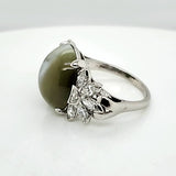 Vintage Platinum Cats Eye Chrysoberyl And Diamond Ring