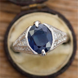 Platinum Sapphire and Diamond Filigree Ring