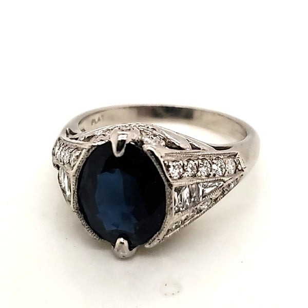 Platinum Sapphire and Diamond Filigree Ring