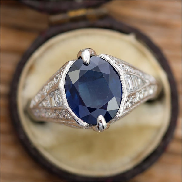 Platinum Sapphire and Diamond Filigree Ring