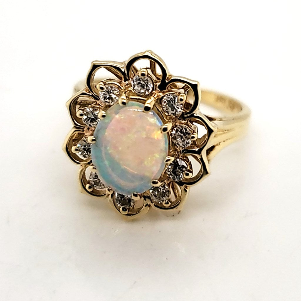 18kt Yellow Gold Opal and Diamond Ring