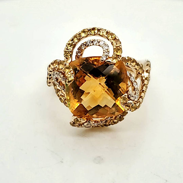 14kt Yellow Gold Citrine Yellow Sapphire and Diamond Ring