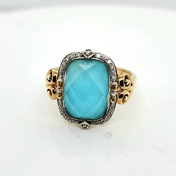 14kt Yellow Gold Turquoise Doublet and Diamond Ring