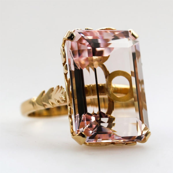 14kt Yellow Gold 39.58 Carat Emerald Cut Morganite Ring