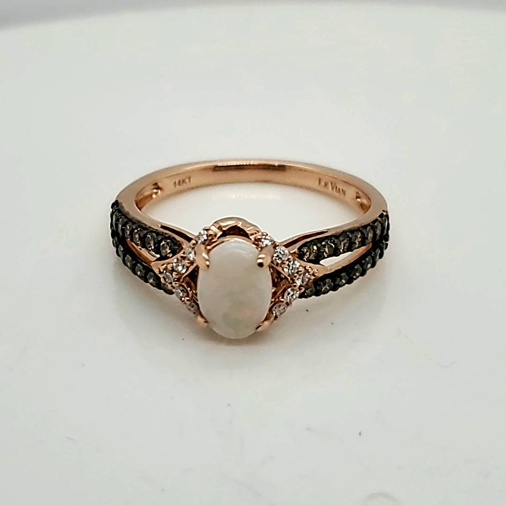 LeVian 14kt Rose Gold Opal and Diamond Ring