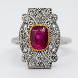 14kt Two Tone 2.23Ctw Ruby And Dimaond Milgrain Ring