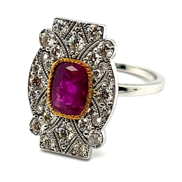 14kt Two Tone 2.23Ctw Ruby And Dimaond Milgrain Ring