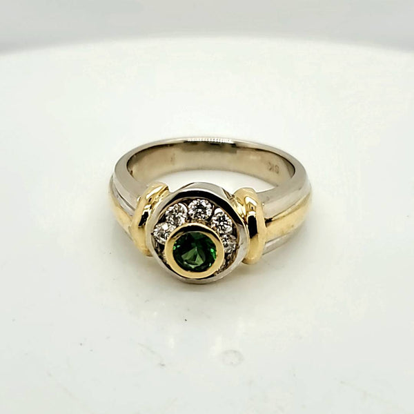 18kt Yellow and White Gold Tsavorite Garnet and Diamond Ring