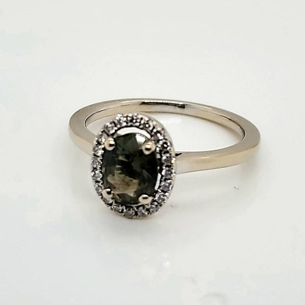 18kt White Gold Oval Color Change Sapphire and Diamond Ring