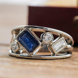 Platinum diamond and sapphire ring