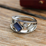 Platinum diamond and sapphire ring