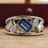 Platinum diamond and sapphire ring