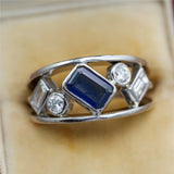 Platinum diamond and sapphire ring