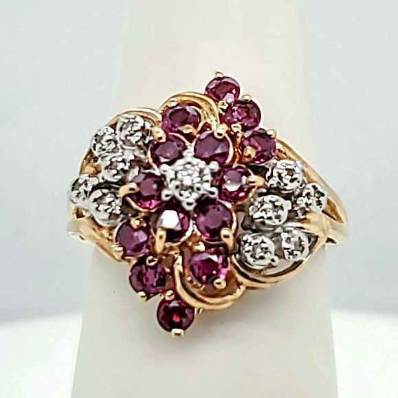 Vintage 14Kt Yellow Gold Ruby And Diamond Ring