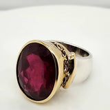 25 Carat Estimated Rubellite Tourmaline Ring In Sterling Silver And 18Kt Yellow Gold