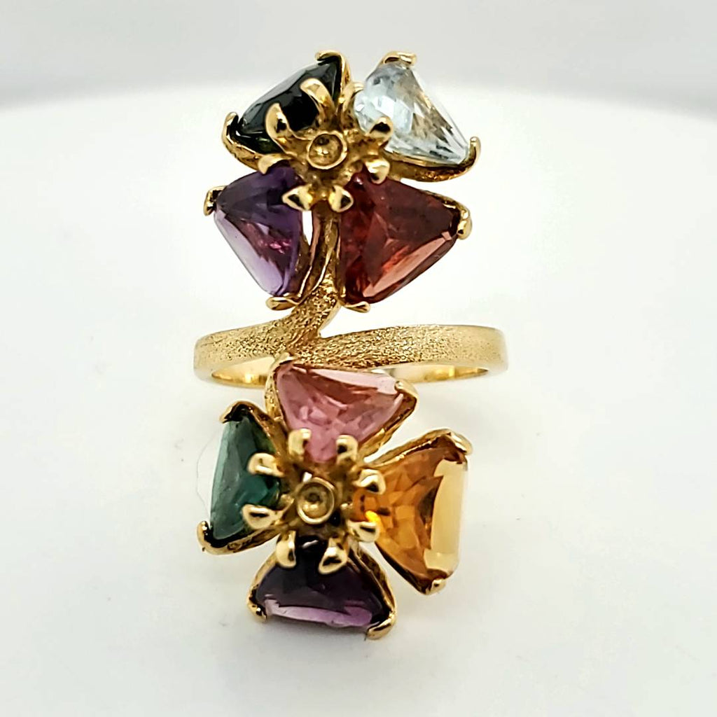 18kt Yellow Gold and Gem Stone Elongated Ring