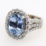 14Kt White Gold 9.52 Carat No Heat Ceylon Sapphire And Diamond Ring