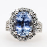 14Kt White Gold 9.52 Carat No Heat Ceylon Sapphire And Diamond Ring