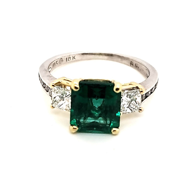 18Kt White and Yellow Gold Emerald And Diamond Ring