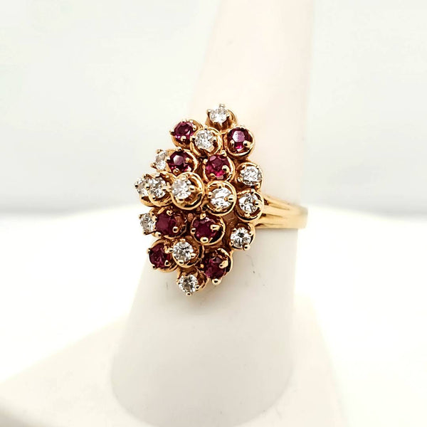 Vintage 14Kt Yellow Gold Ruby And Diamond Ring