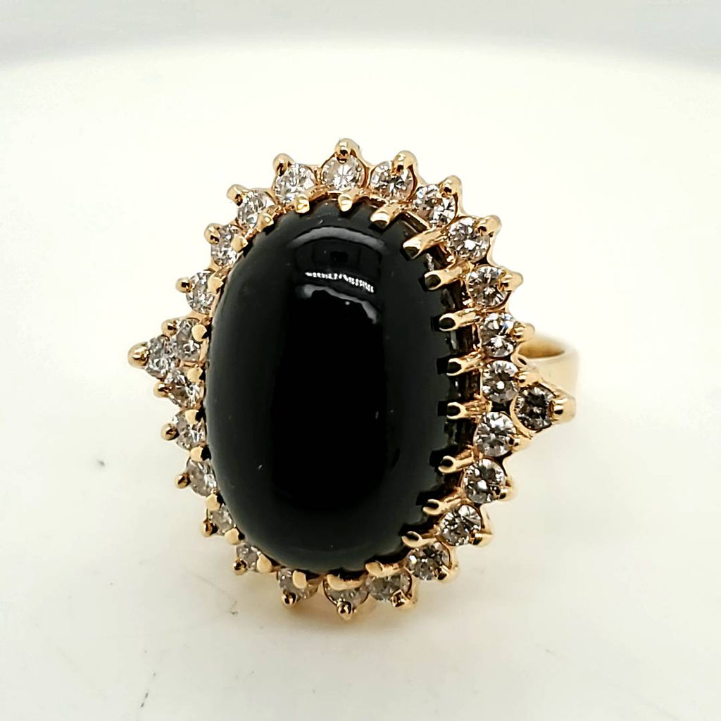 14kt Yellow Gold Black Coral and Diamond Ring