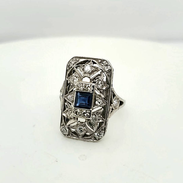 Art Deco Platinum Sapphire and Diamond Ring