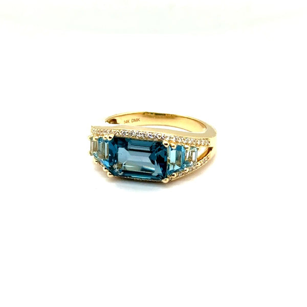 14kt Yellow Gold Blue Topaz And Diamond Ring