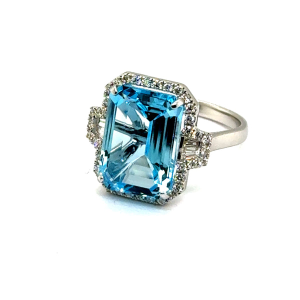 14kt White Gold Blue Topaz And Diamond Ring