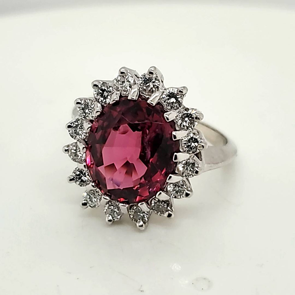 14Kt White Gold Pink Tourmaline And Diamond Ring