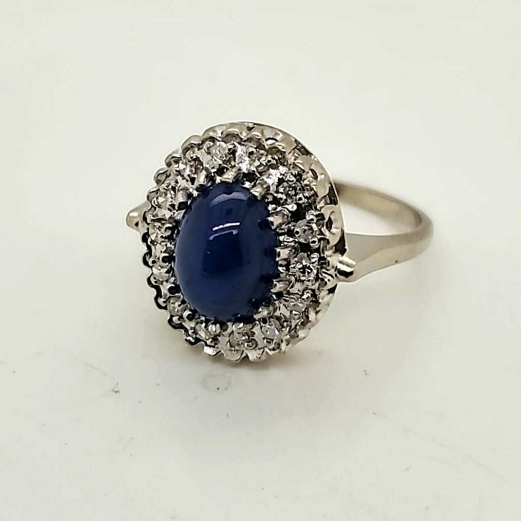 Vintage Mid-Century 14kt White gold Linde Star Sapphire and Diamond Ring