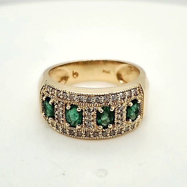 14kt Yellow Gold Diamond and Emerald Ring