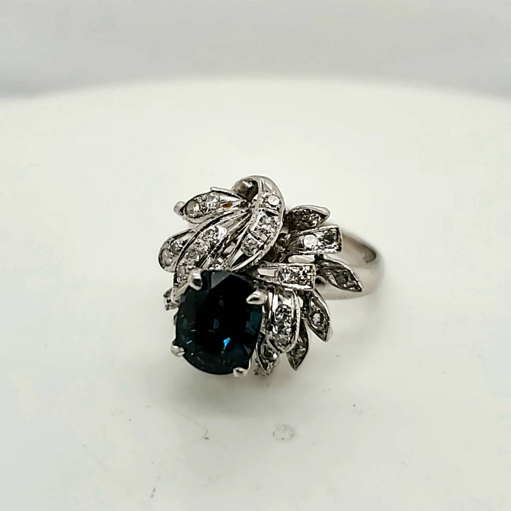 Vintage Platinum and 14kt White Gold Sapphire and Diamond Ring