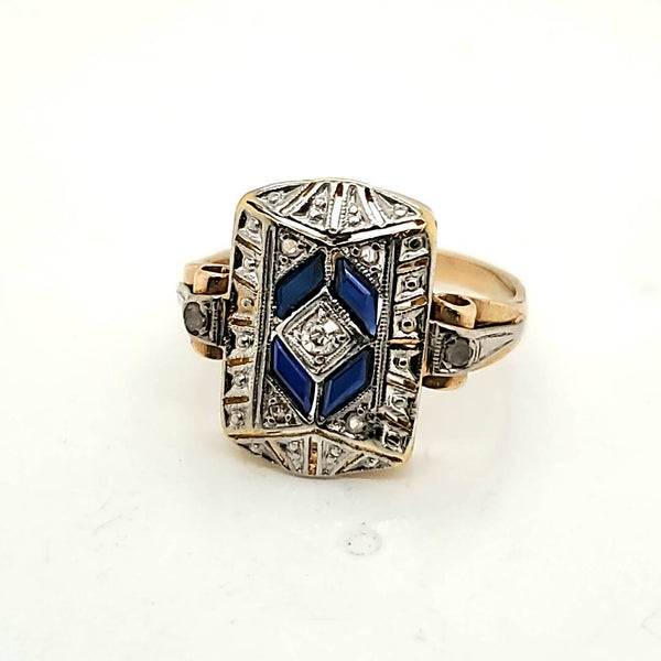 18kt Gold Art Deco Diamond and Sapphire R