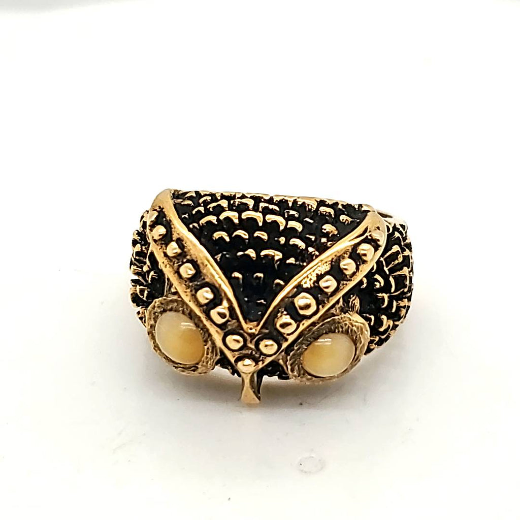 Vintage 14kt Yellow Gold and Tigers Eye Owl Ring