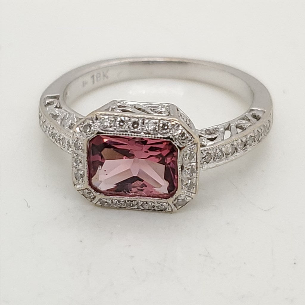 18Kt White Gold Pink Tourmaline And Diamond Ring
