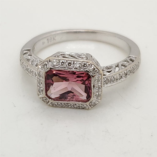 18Kt White Gold Pink Tourmaline And Diamond Ring