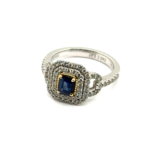 Platinum And 18Kt Gold 1.29Ctw Sapphire And Diamond Ring