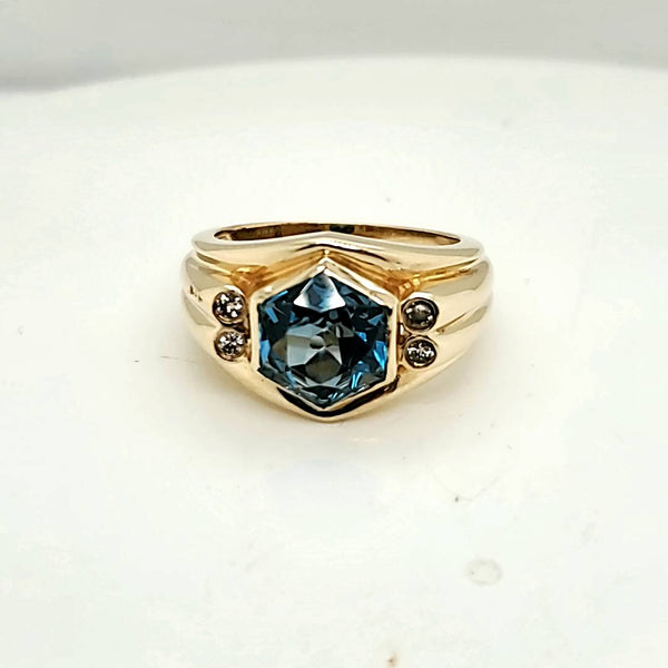 14kt Yellow Gold London Blue Topaz and Diamond Ring