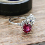 Art Deco Platinum Unheated Burmese Ruby and Diamond Ring