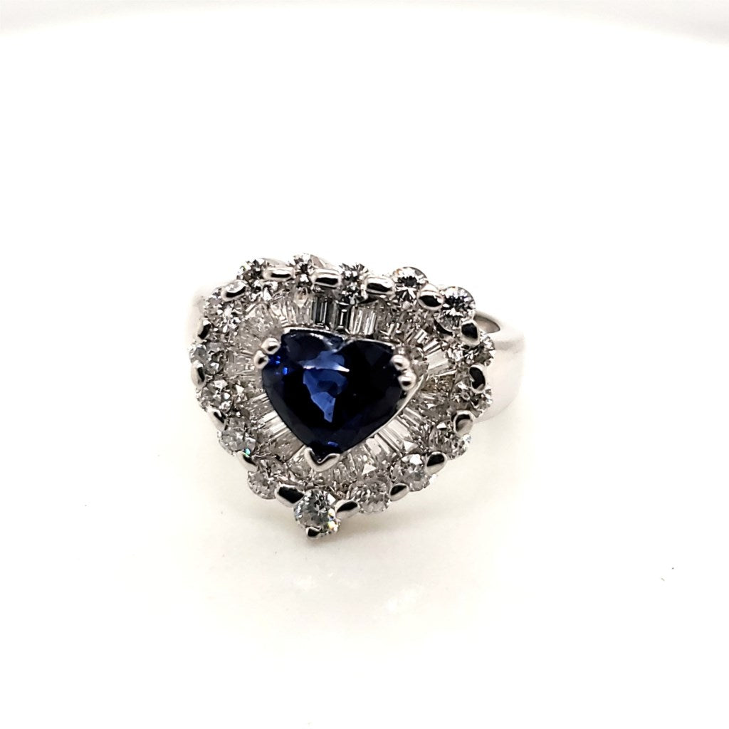 18kt White Gold Sapphire and Diamond Heart Shaped Ring