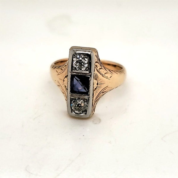 Art Deco 14kt Yellow Gold Diamond & Sapphire Ring