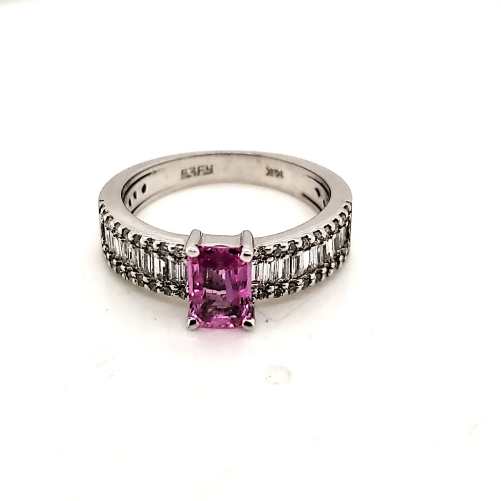 14Kt White Gold Pink Sapphire And Diamond Ring