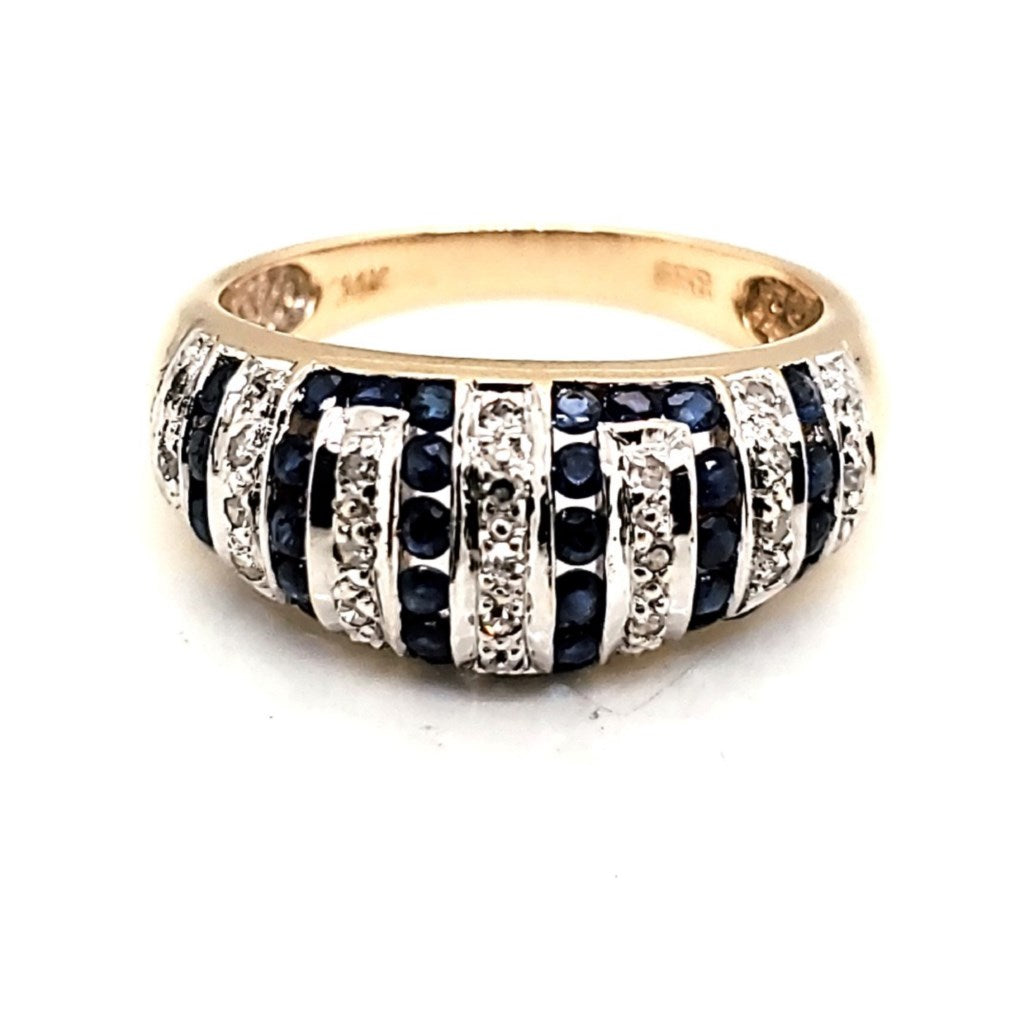 14kt Yellow and White Gold Domed Band With Sapphires and Diamonds