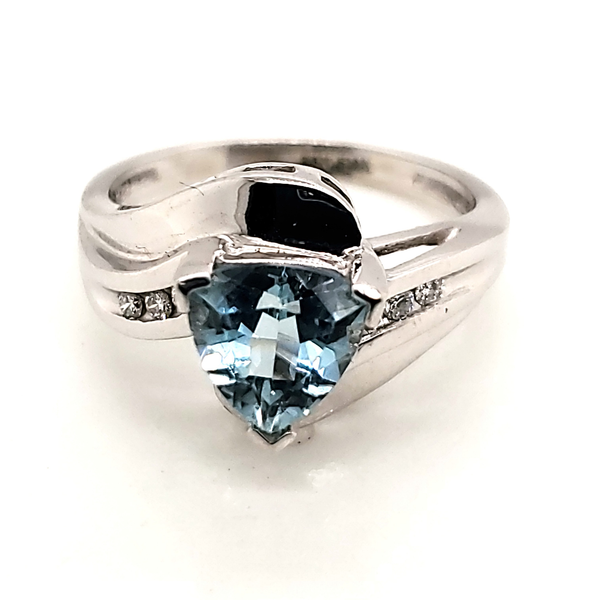 14kt White Gold Blue Topaz and Diamond Ring